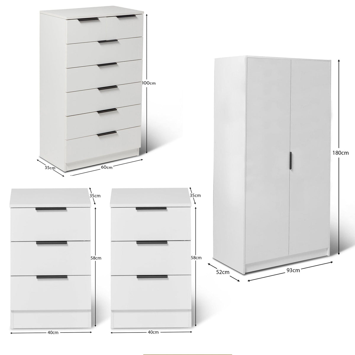 Essie 4 Piece Bedroom Set - 5 Chest of Drawers - Pure White