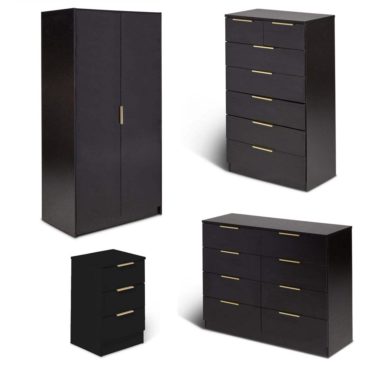 Essie Wardrobe & Drawers Bedroom Set - Pitch Black