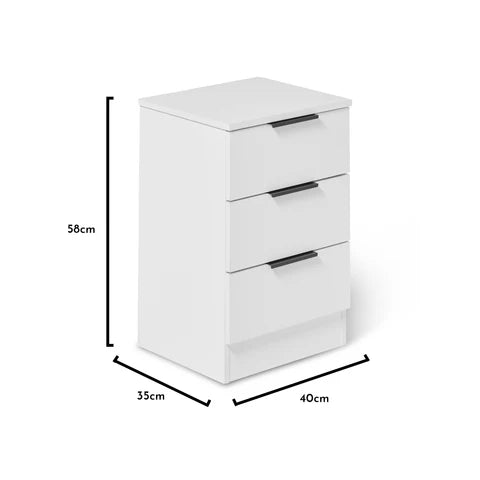 OUTLET - Essie 3 Drawer Bedside Table - White