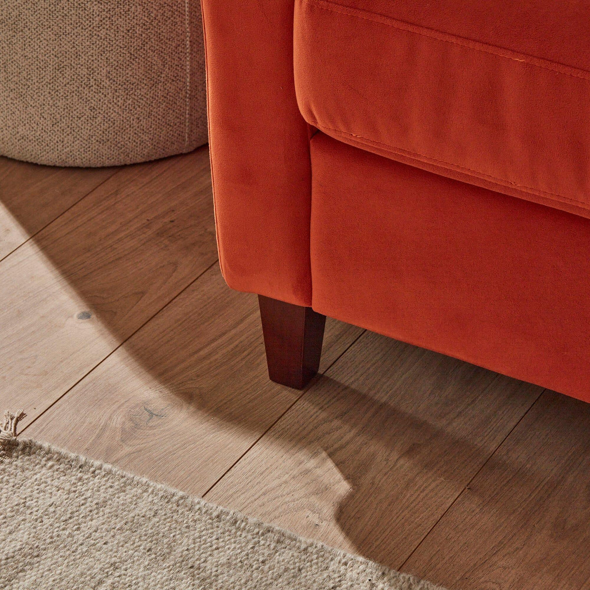 Florence 4 Seater Sofa - Burnt Orange Velvet with Dark Oak Legs