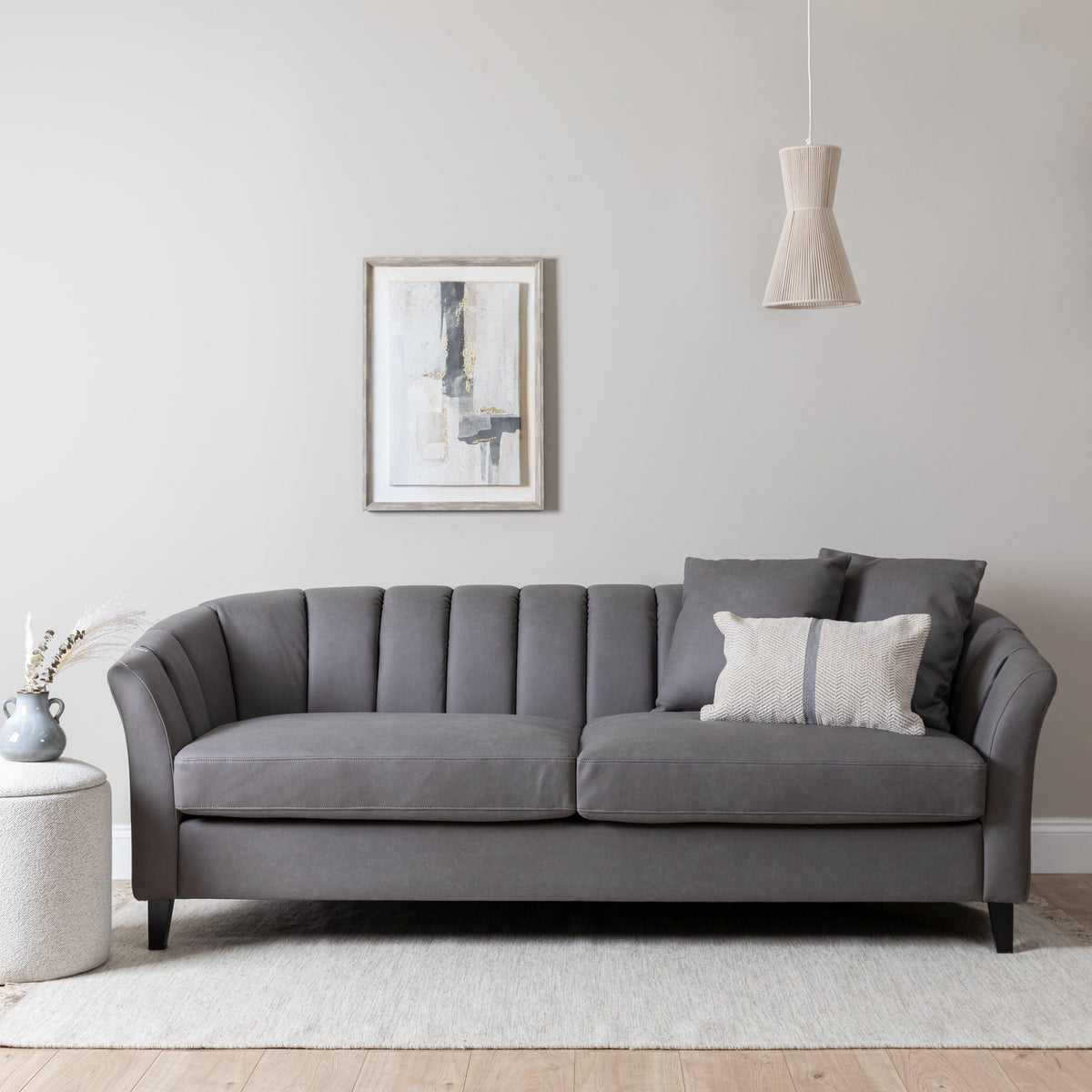 Florence 4 Seater Sofa - Steel Grey Vegan Leather with Dark Oak Legs