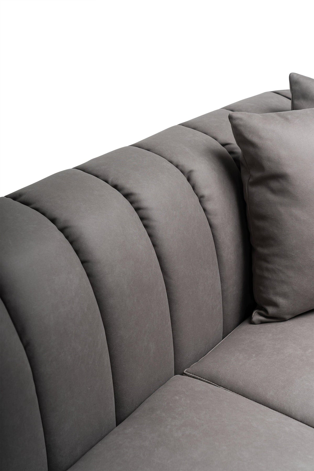 Florence 4 Seater Sofa - Steel Grey Vegan Leather with Dark Oak Legs