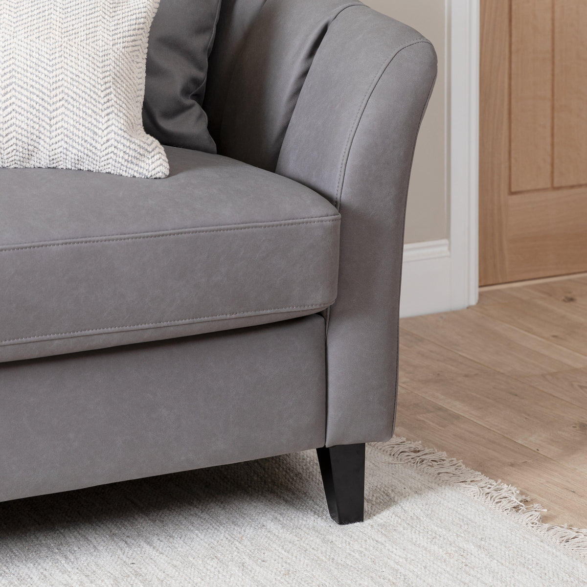 Florence 4 Seater Sofa - Steel Grey Vegan Leather with Dark Oak Legs