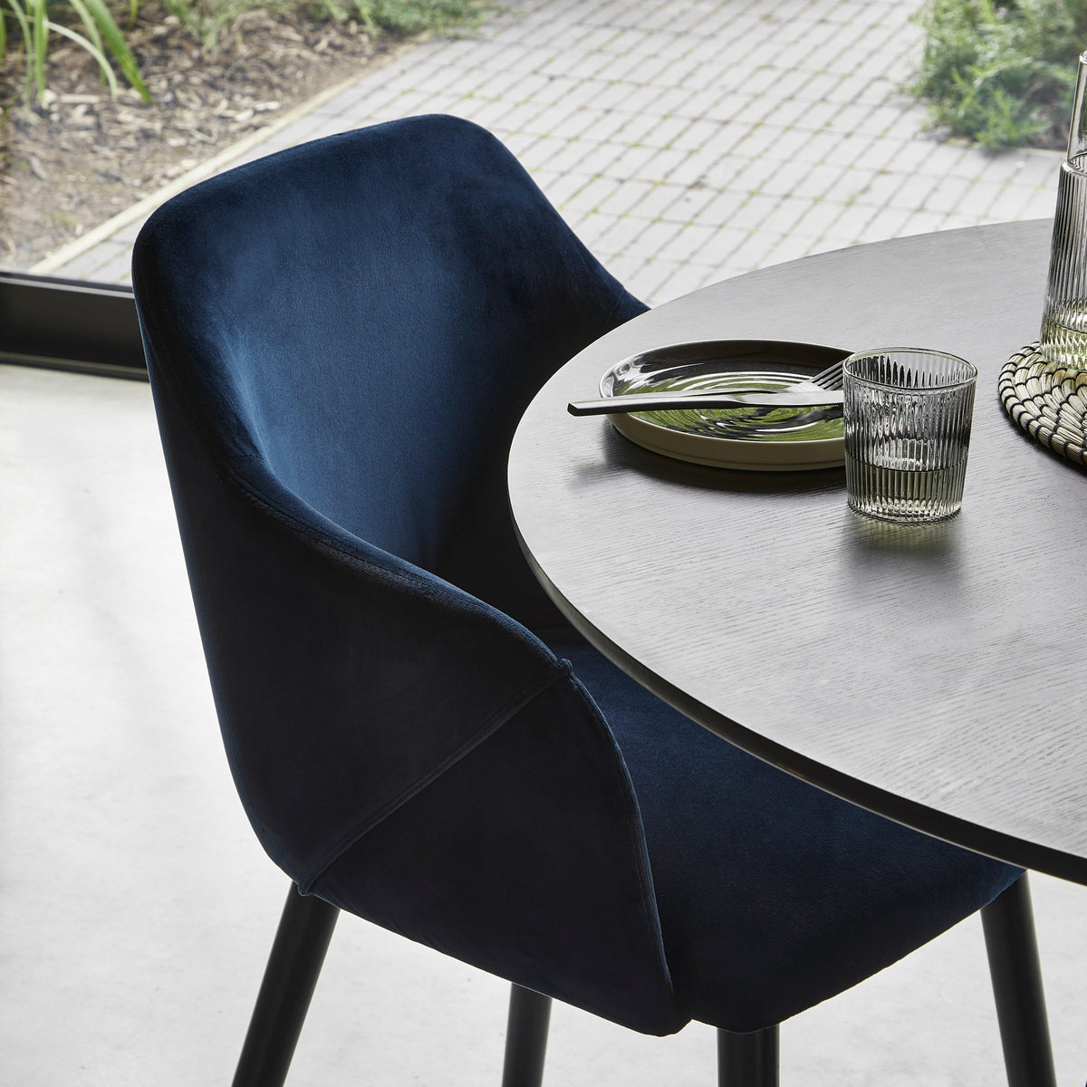 OUTLET - Freya Blue Velvet Armchairs - Set of 2 - Black Oak Legs
