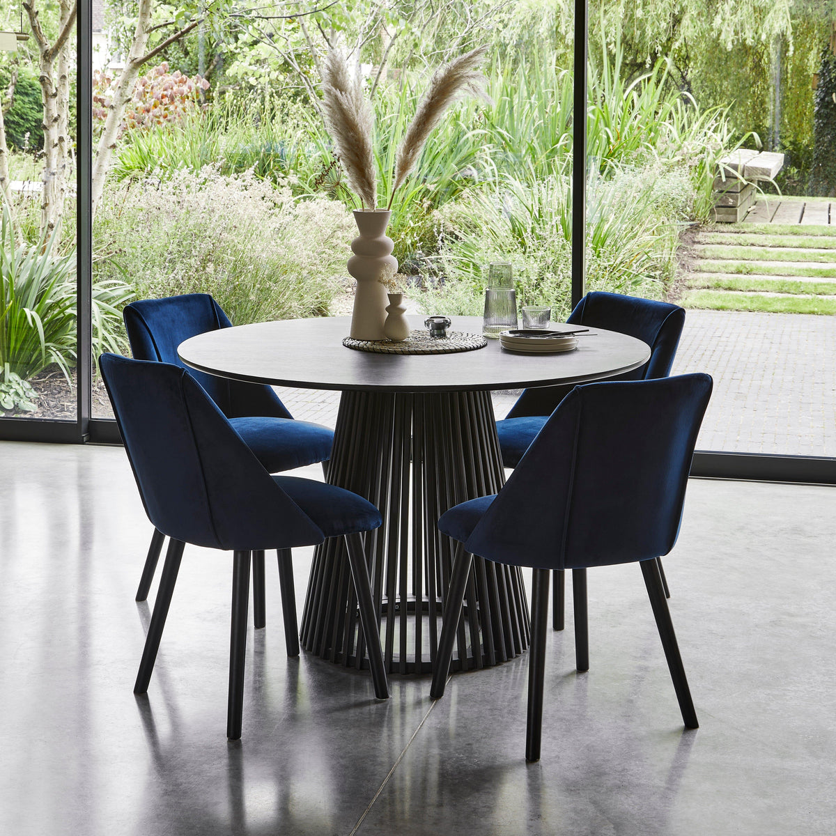 Freya Blue Velvet Dining Chairs - Set of 2 - Black Oak Legs