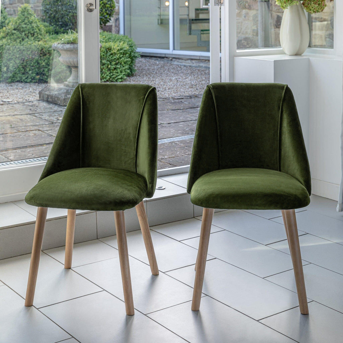 Freya Fern Green Dining Chairs - Set of 2 - Whitewash Oak Legs