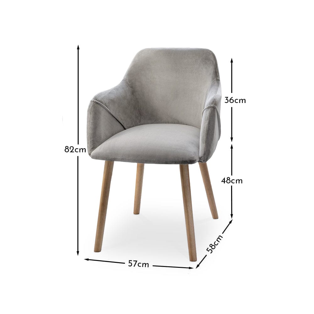 Freya Grey Velvet Armchairs - Set of 2 - Whitewash Oak Legs