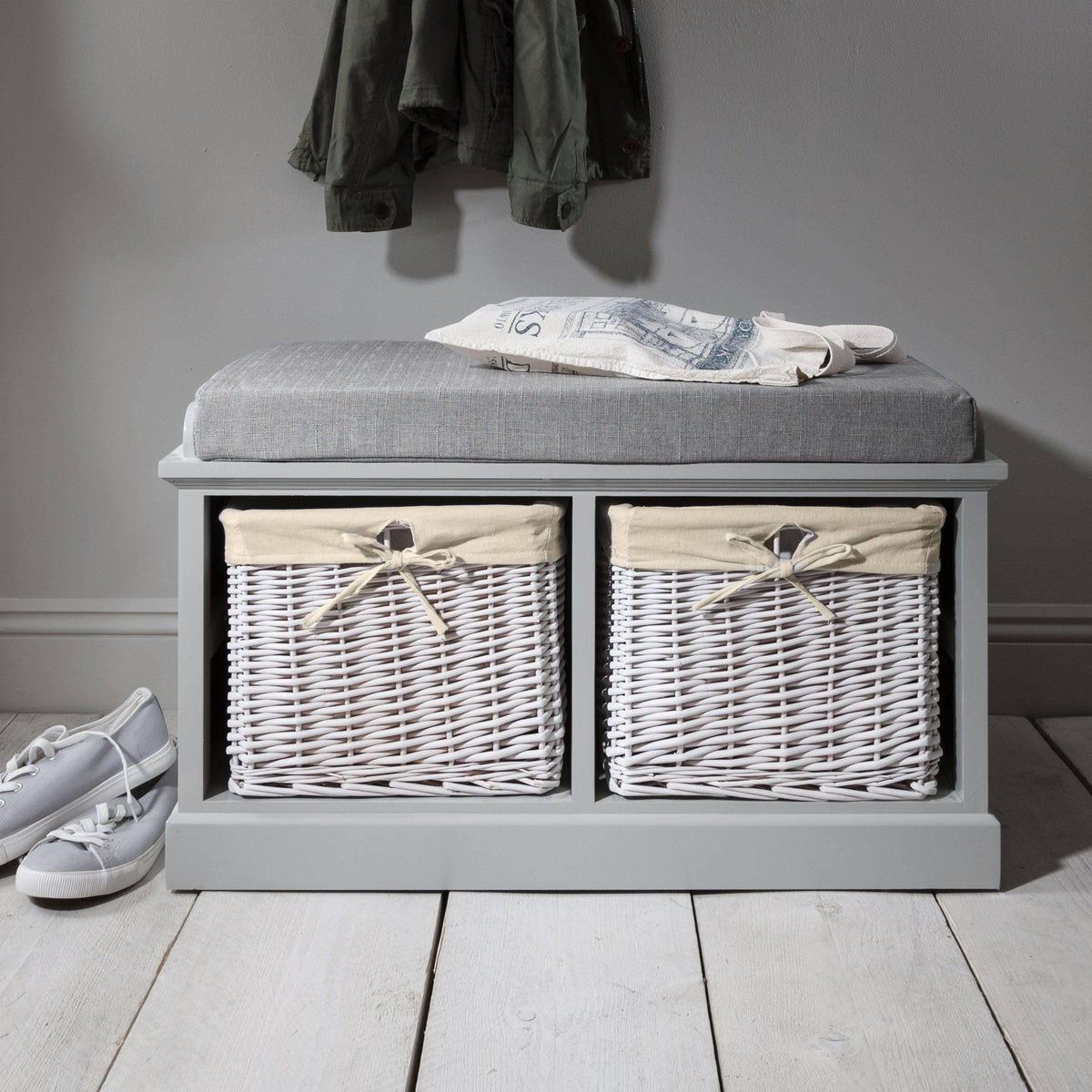 Fyfield 2 Seater Hallway Storage Bench with Storage - Grey