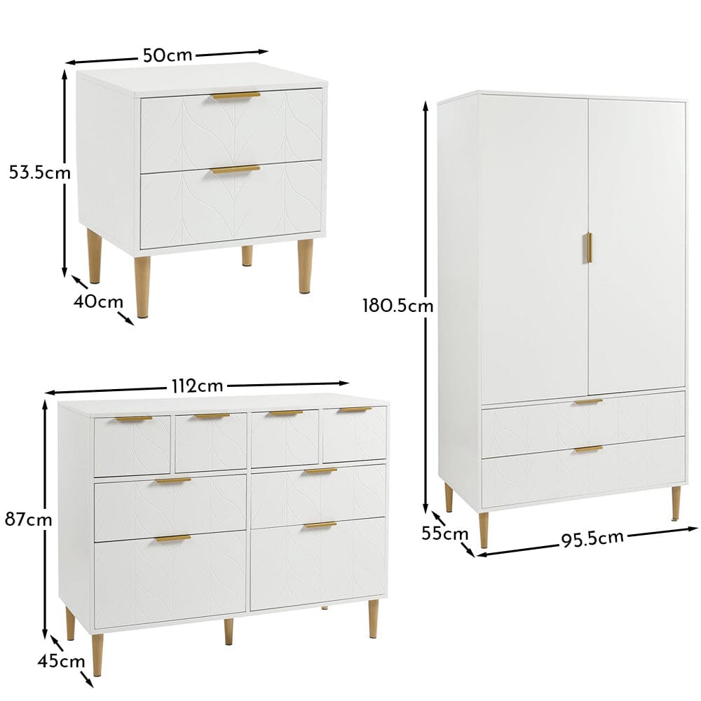 Gloria 4 Piece Bedroom Furniture Set - 4 Over 4 Chest of Drawers - White