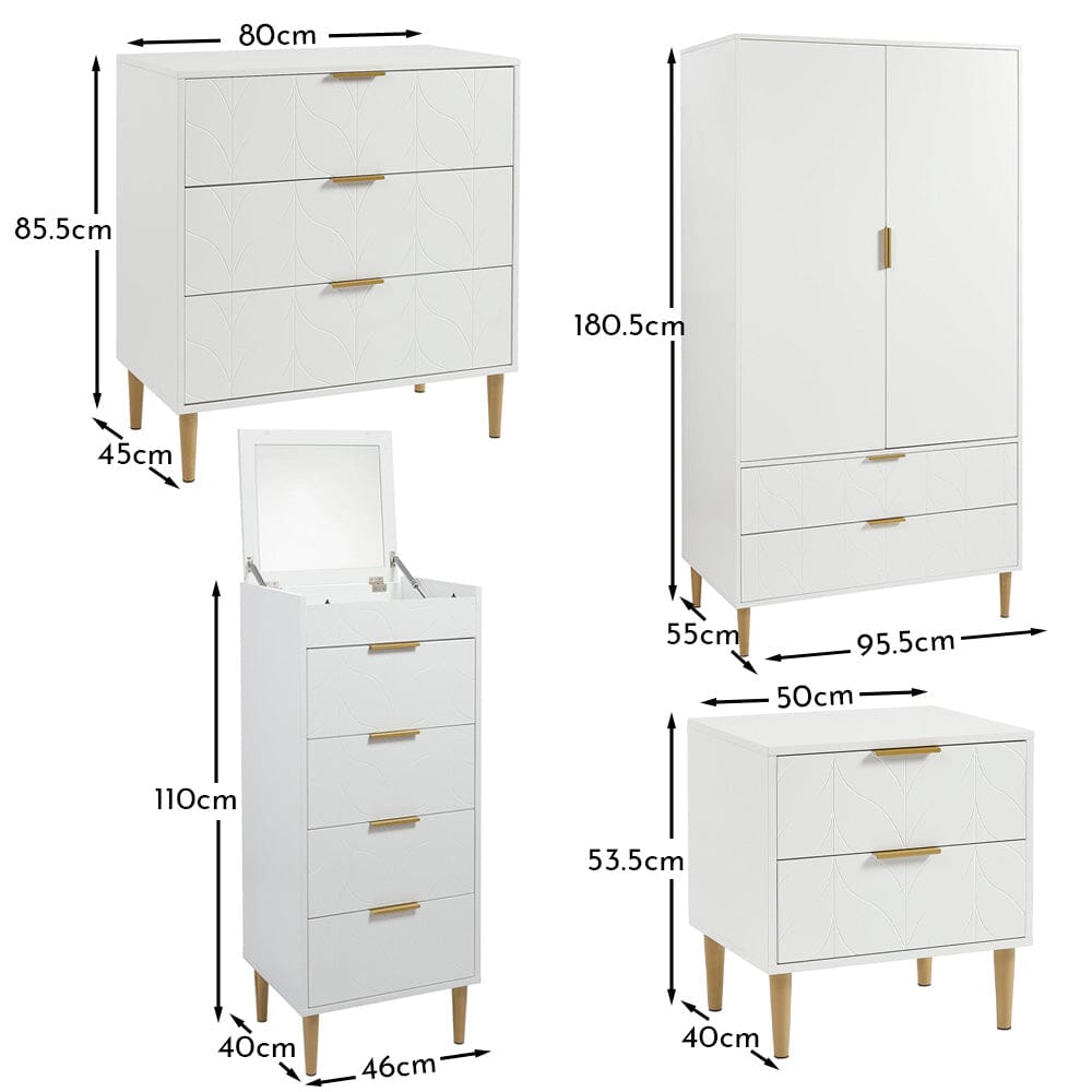 Gloria Wardrobe & Drawers Set - 3 Drawer Chest of Drawers - White