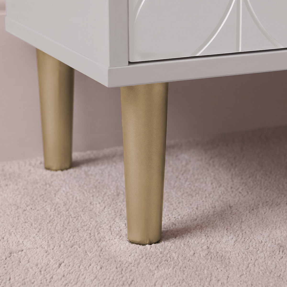 Gloria Bedside Table - Grey & Brass Effect