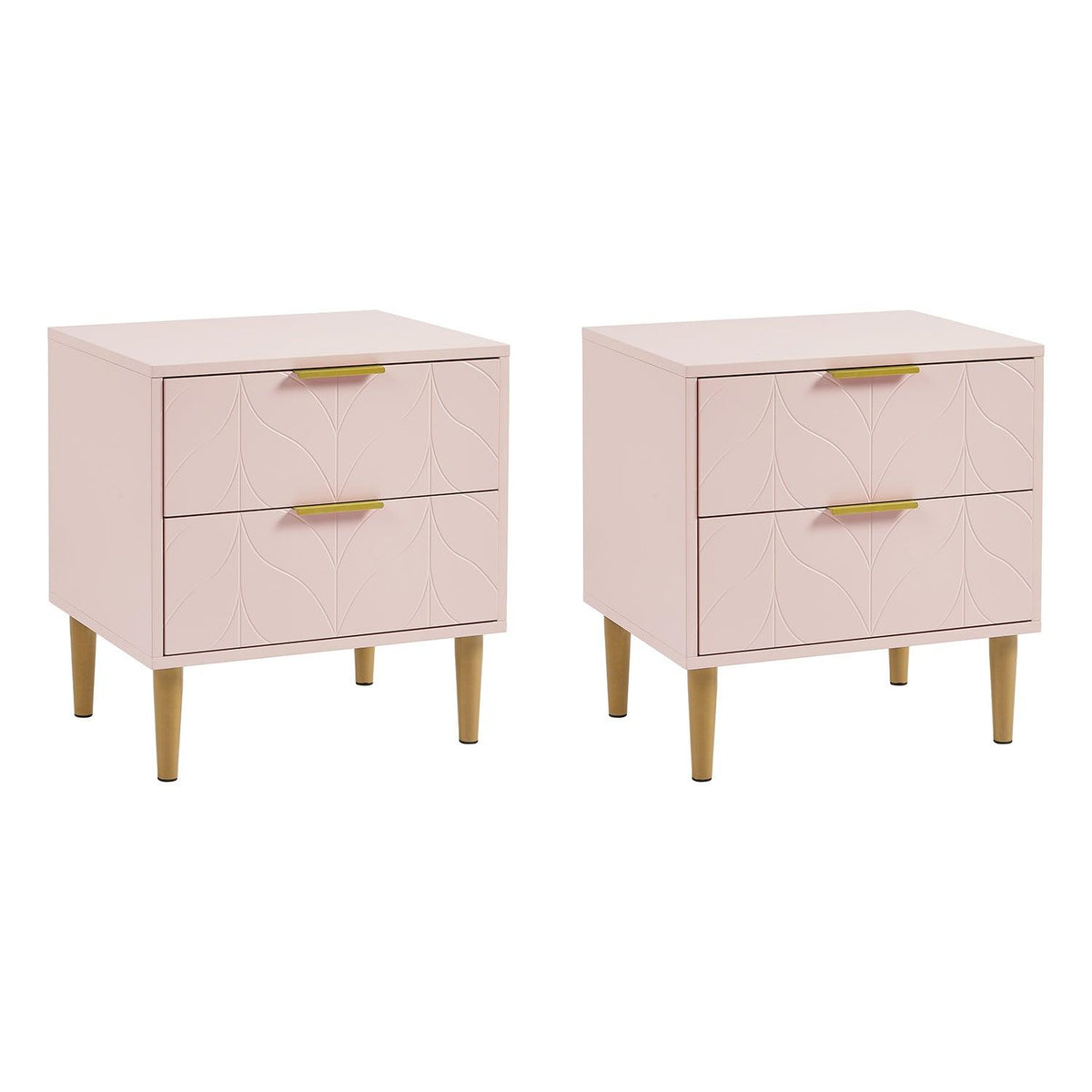 Gloria Bedside Tables - Set of 2 - Blush Pink & Brass Effect