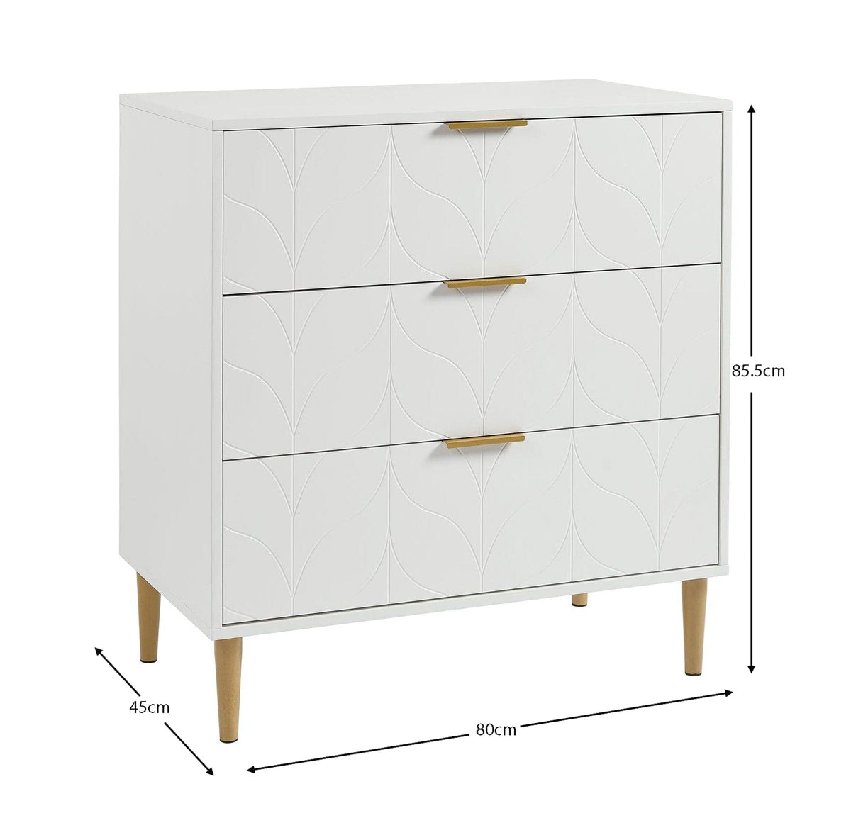 Gloria 3 Drawer Chest of Drawers - White & Brass Effect