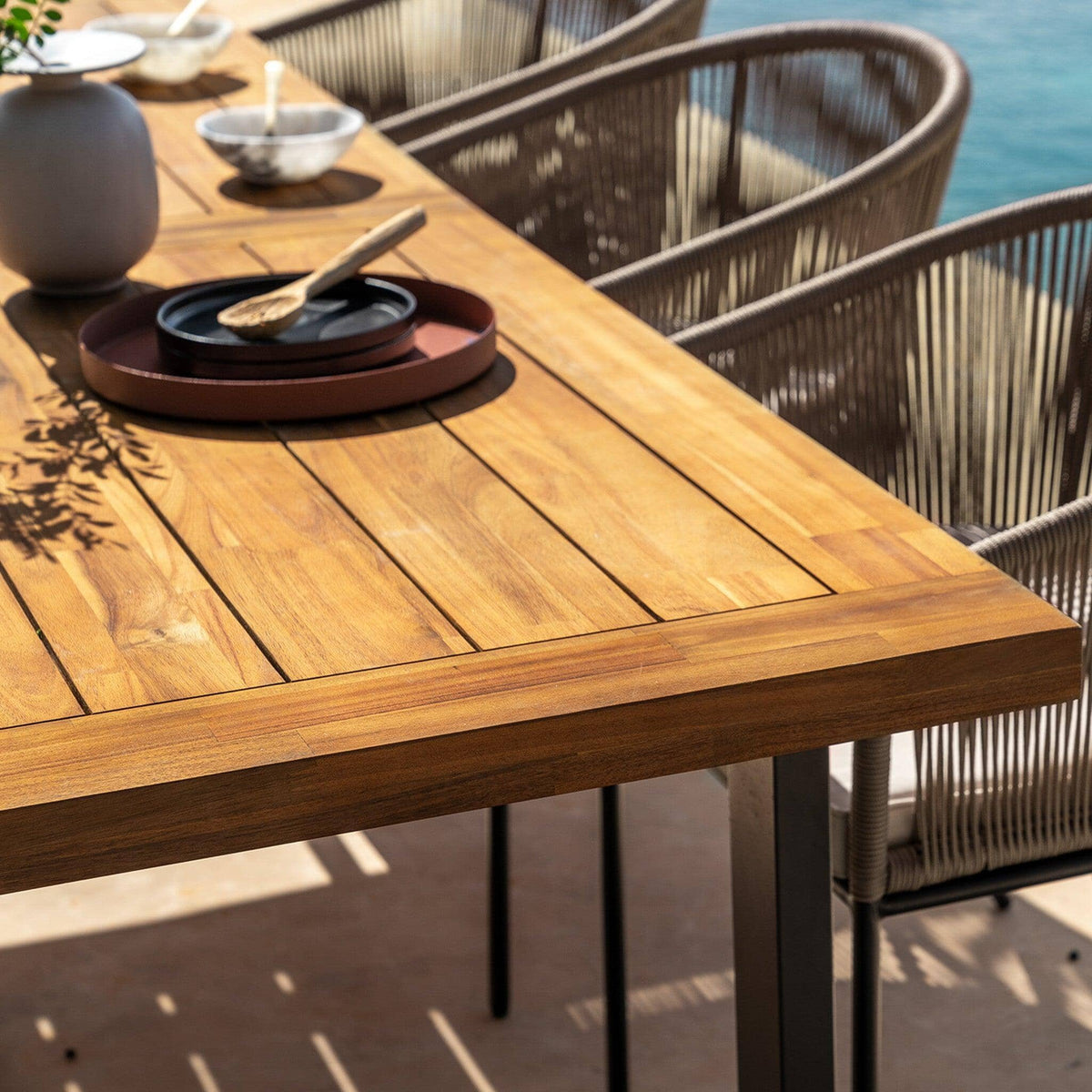 OUTLET - Hali 6 Seater Steel Acacia Top Dining Table 175cm