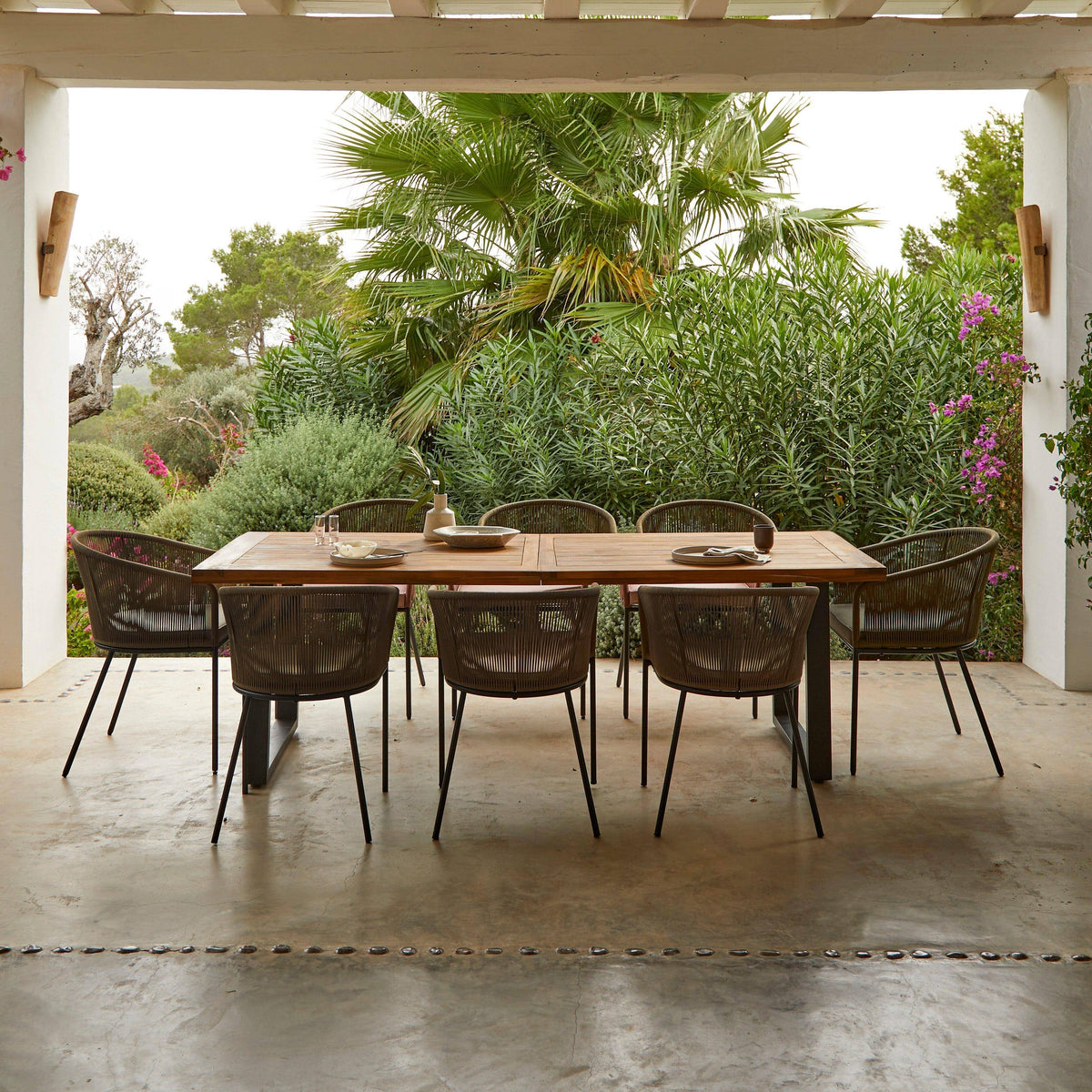 Hali 8 Seater Wooden Outdoor Dining Set with Hali Green Chairs - 235cm