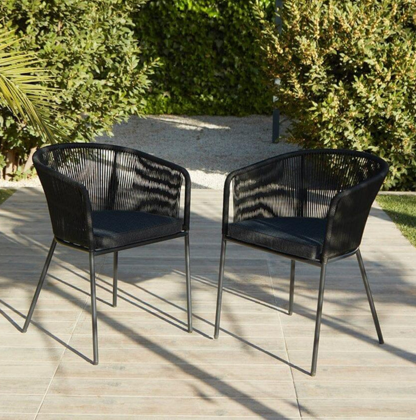 Hali Black Rope Chair with Cushions - Set of 2