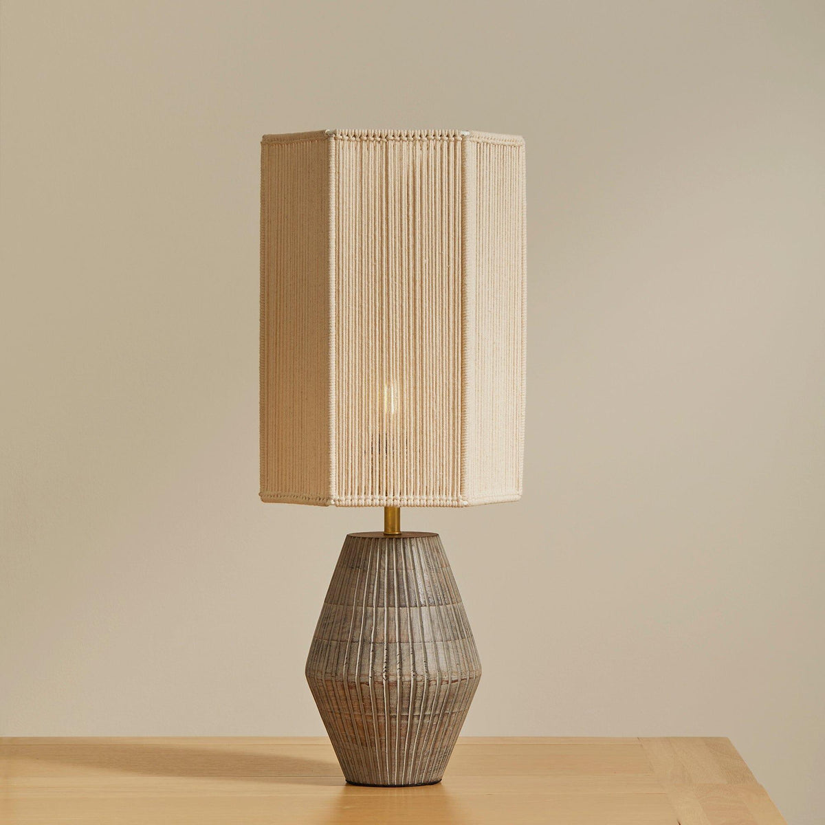 OUTLET - Haveri Mango Wood Table Lamp with Natural Shade - 63cm