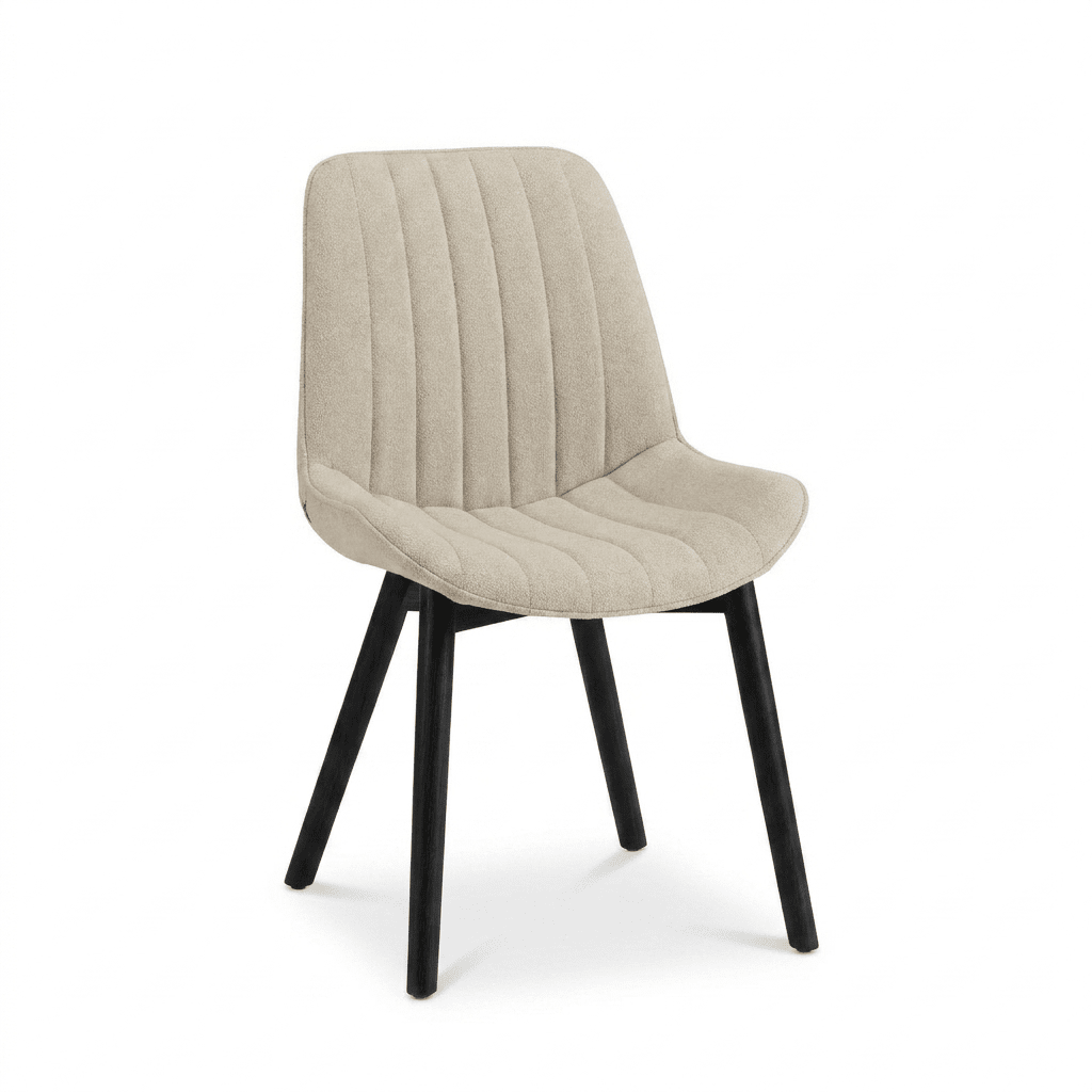 Bella Light Beige Boucle Dining Chairs - Set of 2 - Black Oak Legs
