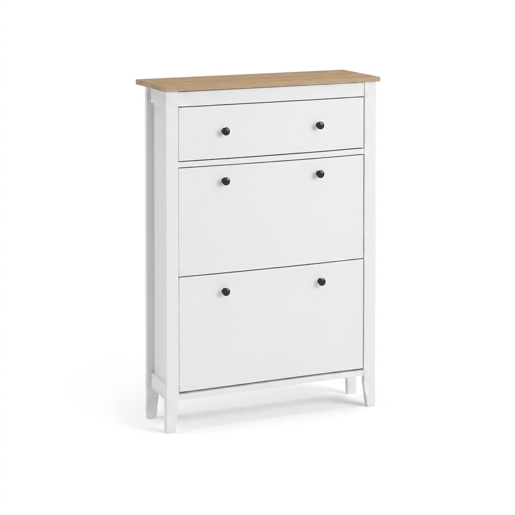 Sandhurst Shoe Cabinet - 3 Door - White & Oak Effect
