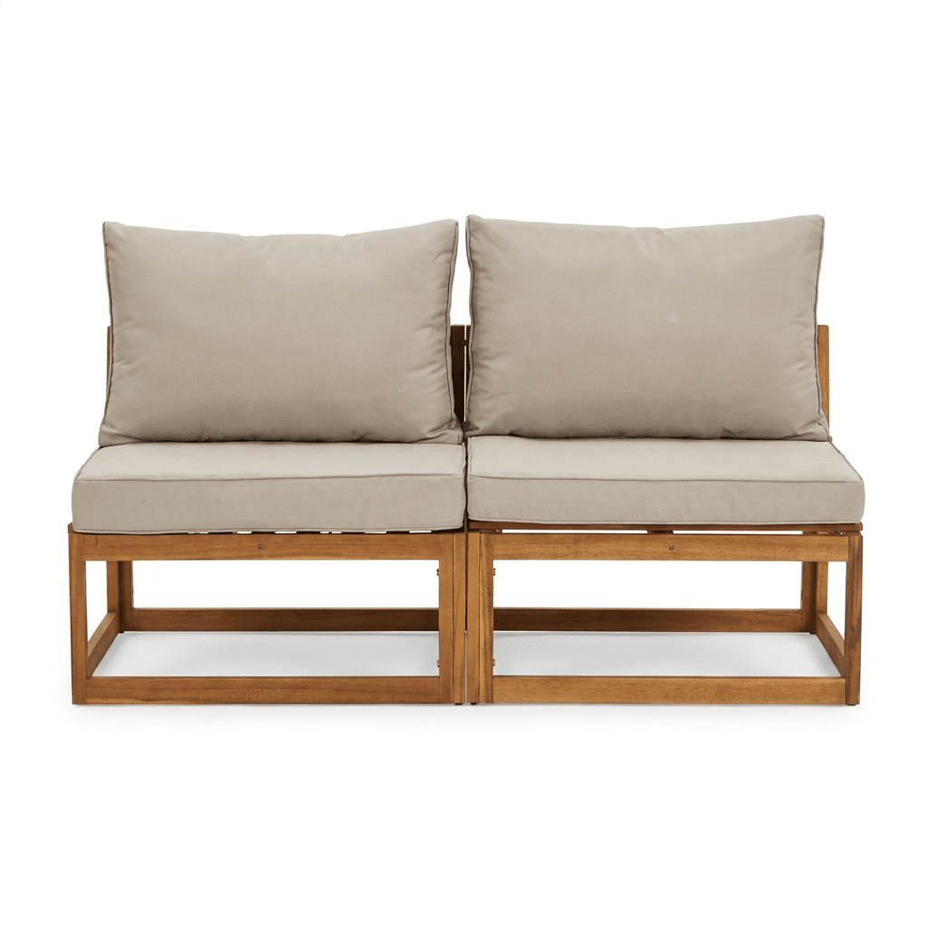 Rowan Wooden Garden Armchair with 2-Seater Sofa & Coffee Table Set - sand