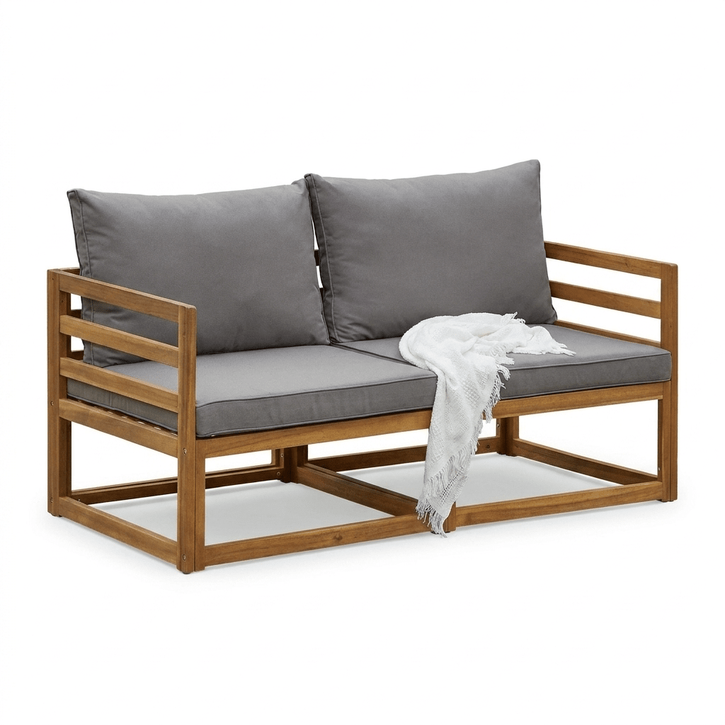 Rowan Wooden Garden Set with 2 Seater Sofa with Armchair & Coffee Table - Grey