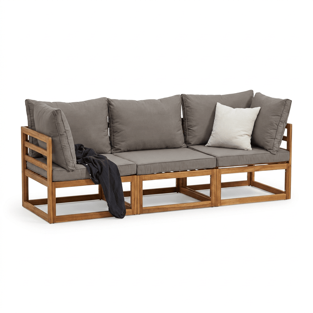 Rowan 3 Seater Wooden Garden Sofa Set with Footstool