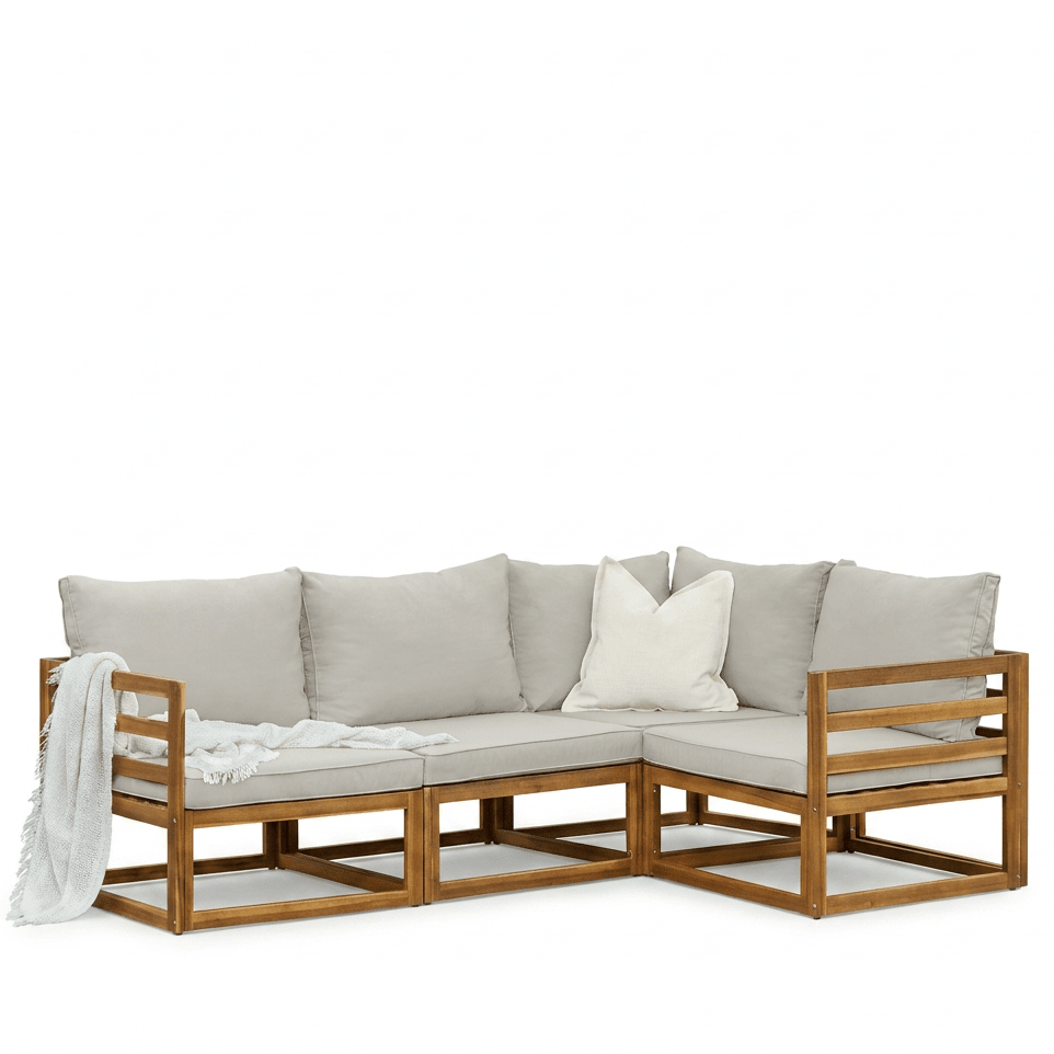 Rowan 4 Seater Wooden Garden Corner Sofa with Arms - Sand