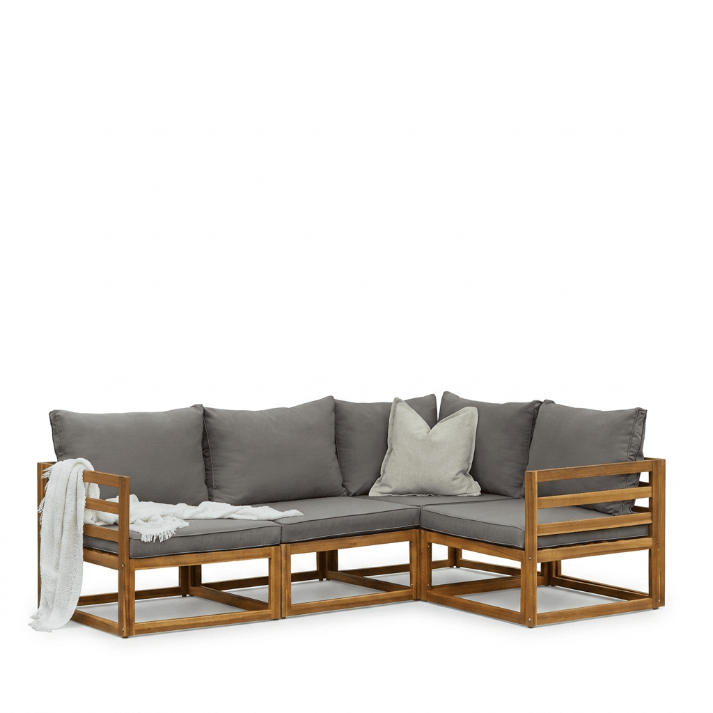 Rowan 4 Seater Wooden Garden Corner Sofa Set - Grey