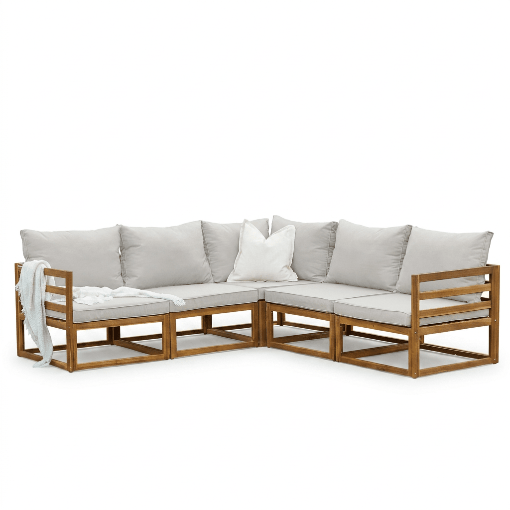 Rowan 5 Seater Wooden Garden Corner Sofa Set - Sand