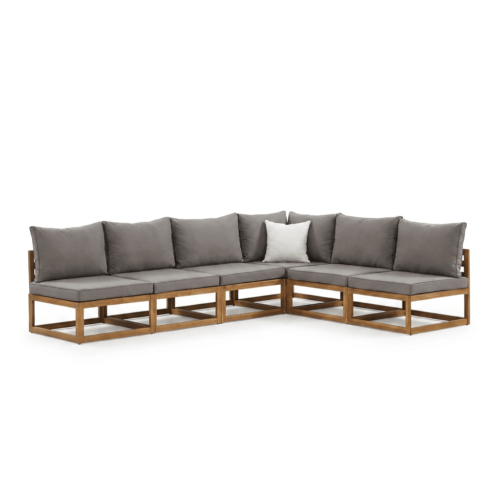 Rowan 6 Seater Wooden Garden Corner Sofa Set with Coffee Table - Grey