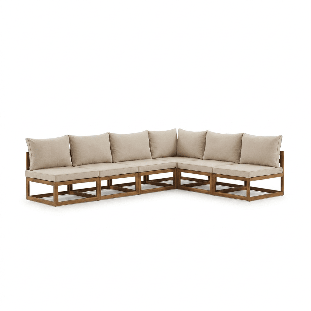 Rowan 6 Seater Wooden Garden Corner Sofa - Sand