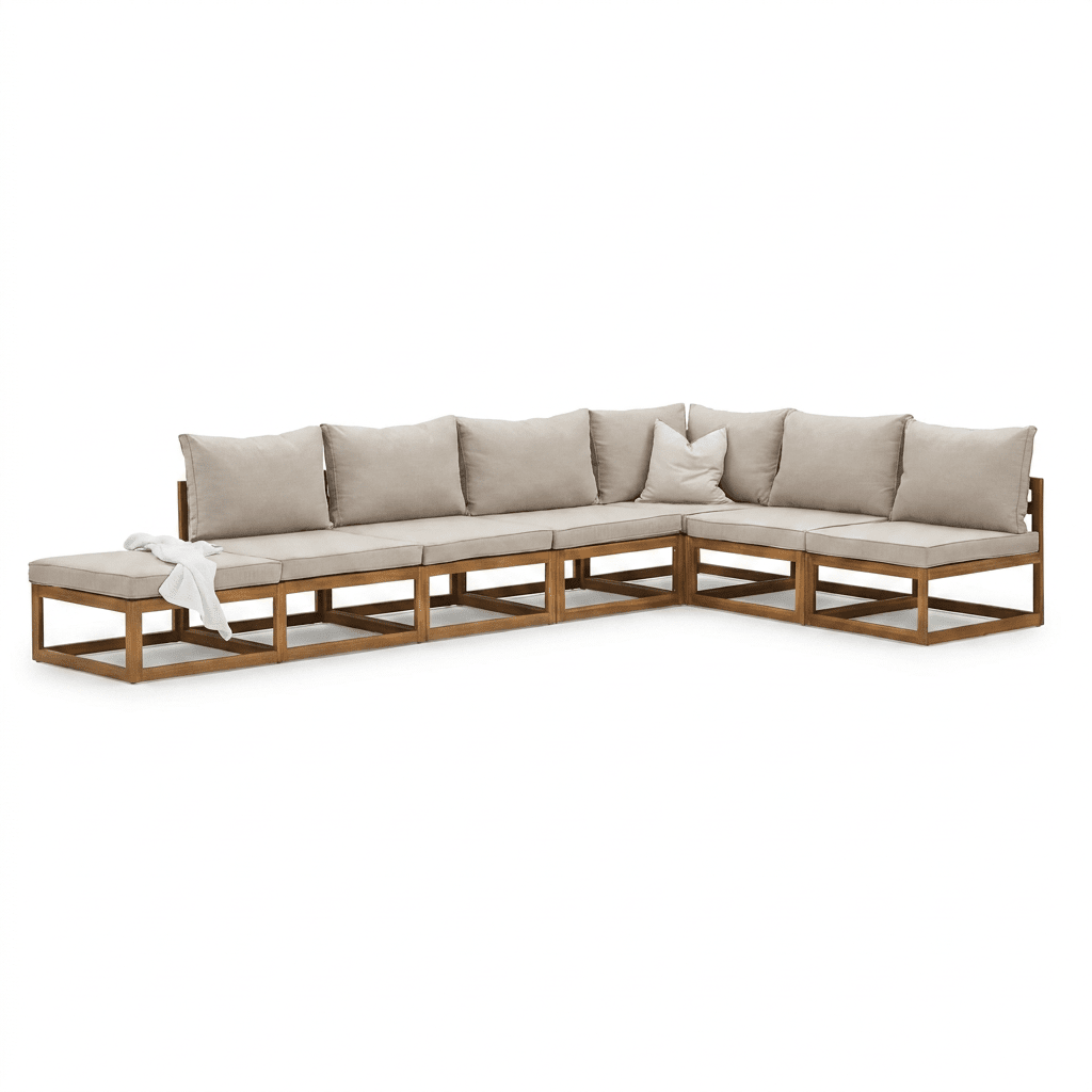 Rowan 7 Seater Wooden Garden Chaise Corner Sofa Set - Sand