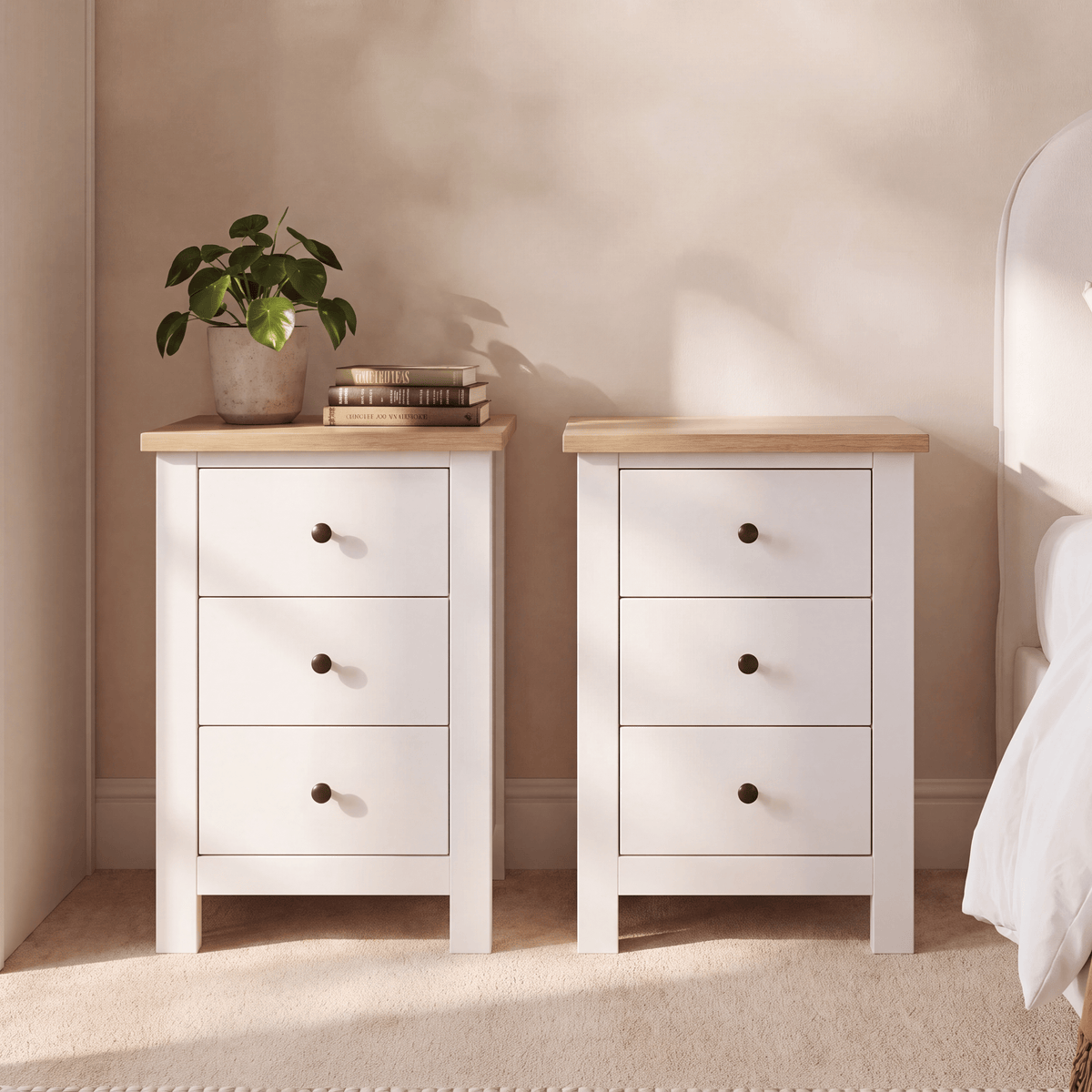 Bampton 4 Piece Bedroom Set - 3 Over 4 Chest of Drawers - Alabaster White
