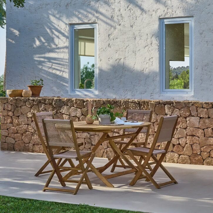 Ashby 4 Seater Wooden Round Garden Dining Set with 4 Cove Rope Chairs - 130cm