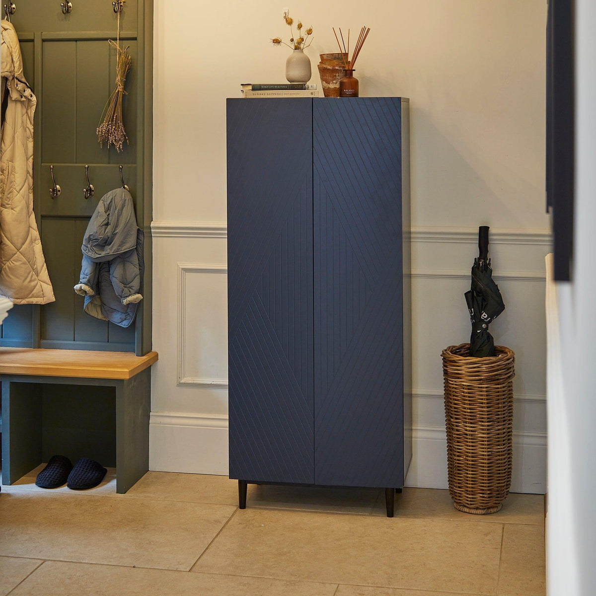 OUTLET - Jack Geometric Large Shoe Cabinet - 2 Door - Blue