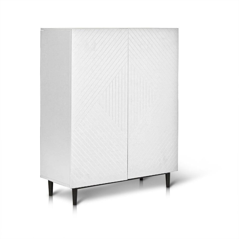 Jack Geometric Small Shoe Cabinet - 2 Door - White