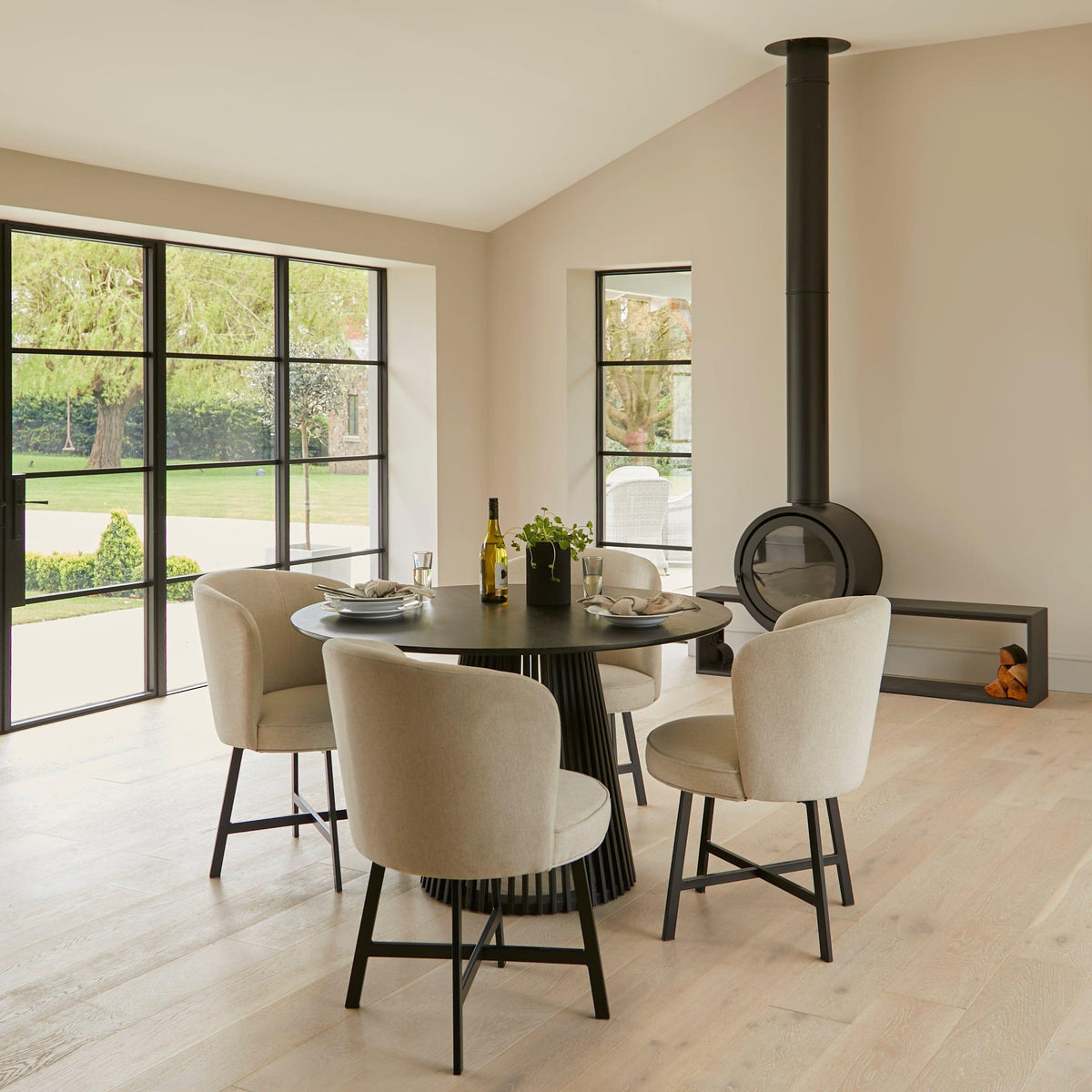 OUTLET - Jacob Sand Dining Chairs - Set of 2 - Black Legs
