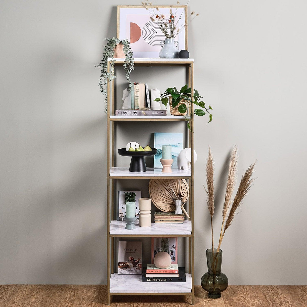 Jay Marble and Gold Tall Bookcase