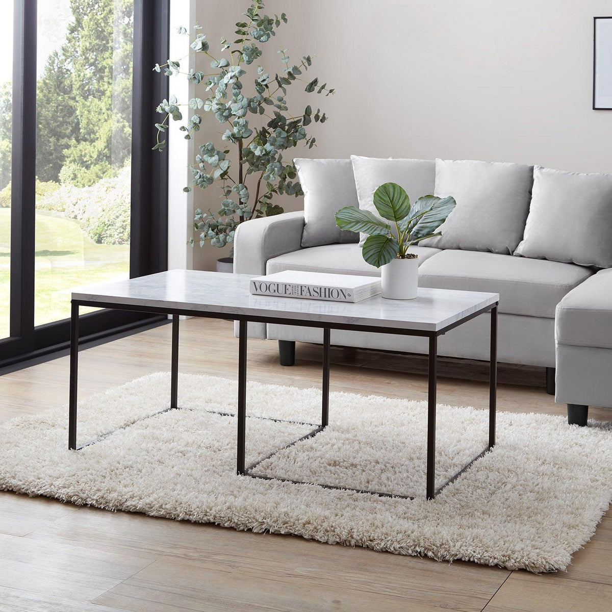 Jay Marble Effect Coffee Table Set - Black Frame