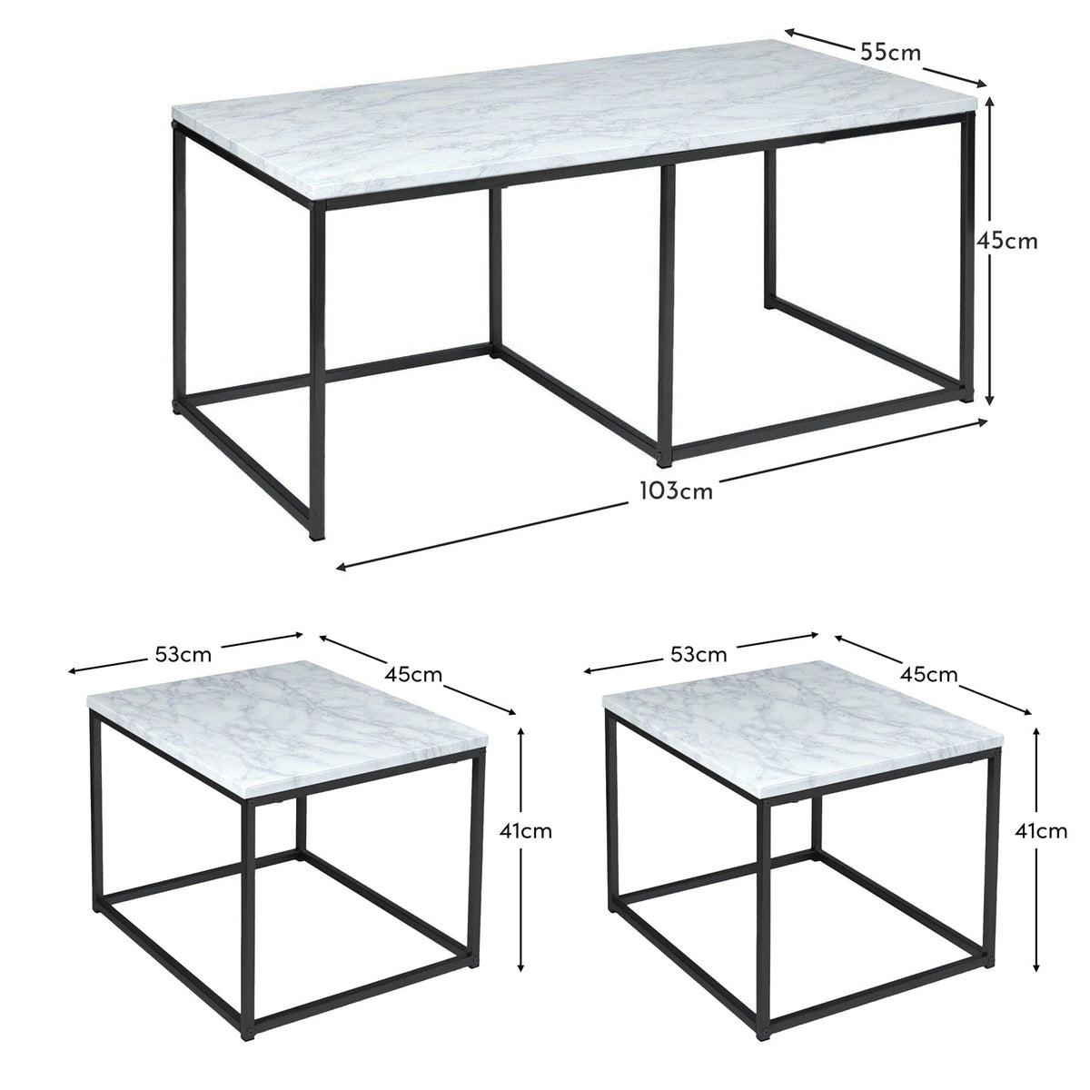 Jay Concrete Effect Coffee Table Set - Black Frame