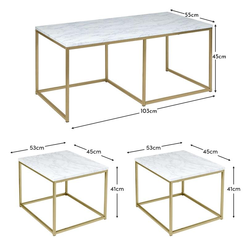 Jay Marble Effect Coffee Table Set - Gold Frame