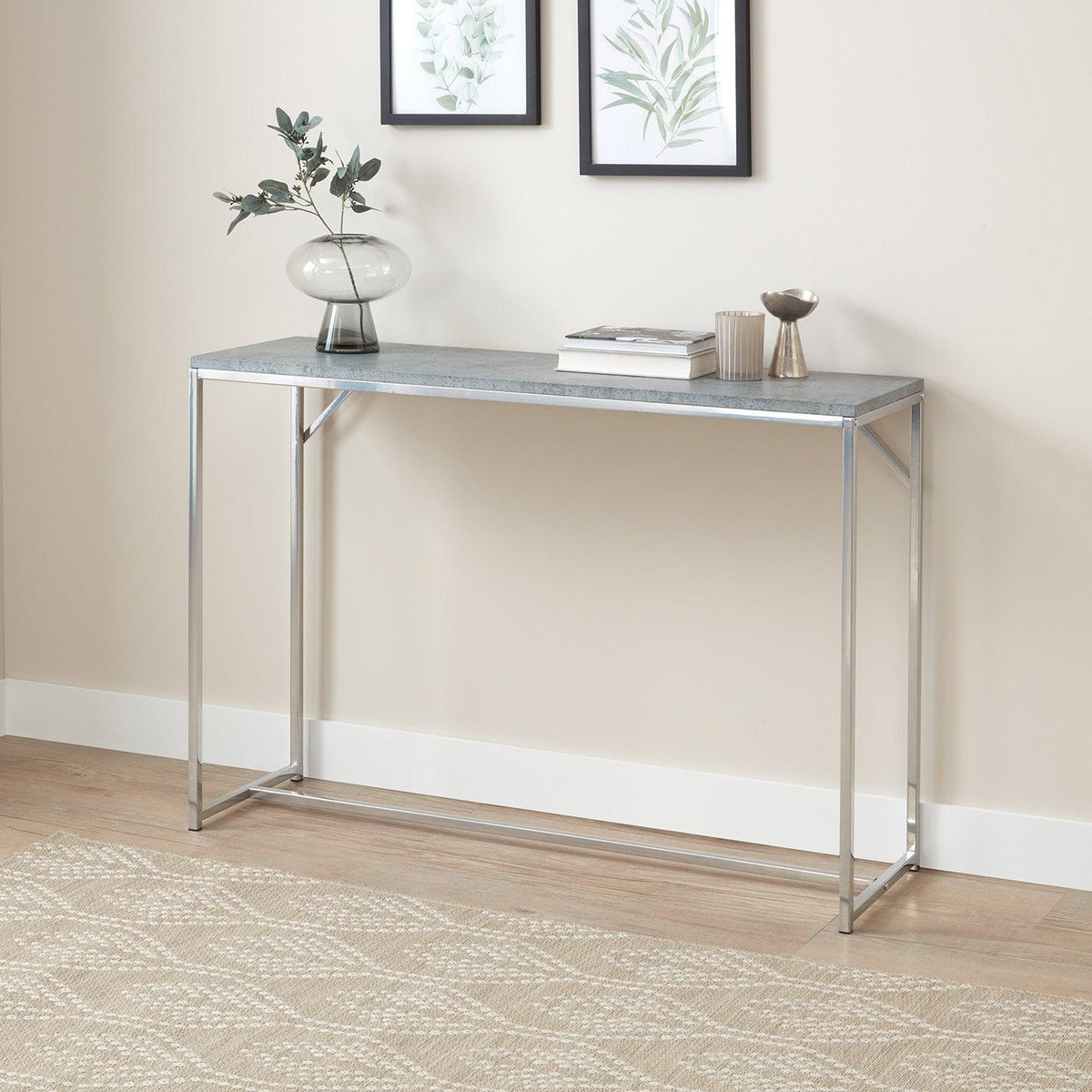 Jay Concrete Effect Console Table - Chrome Legs