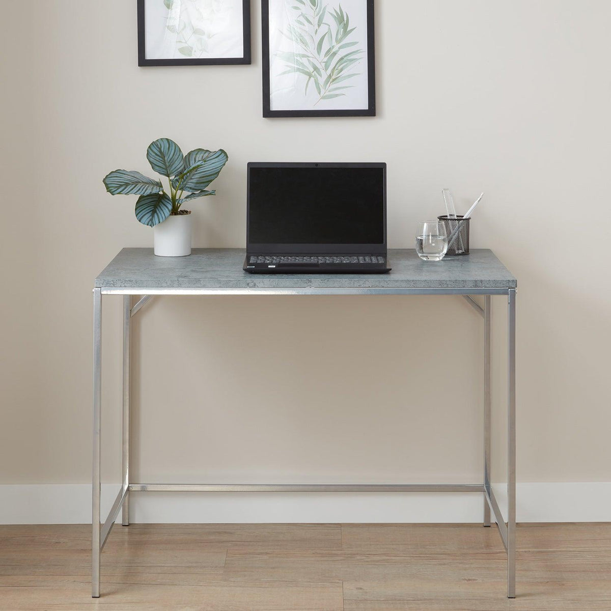 OUTLET - Jay Concrete Effect Desk - Chrome