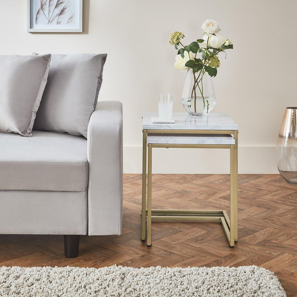 Jay Marble Effect Nest of Tables - Gold Frame