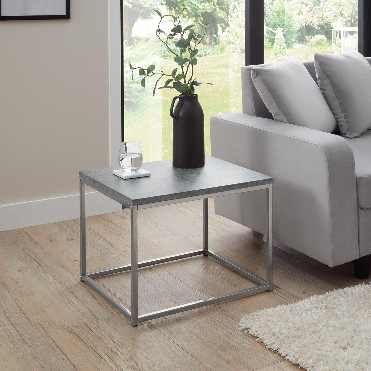OUTLET - Jay Concrete Side Table - Chrome Frame