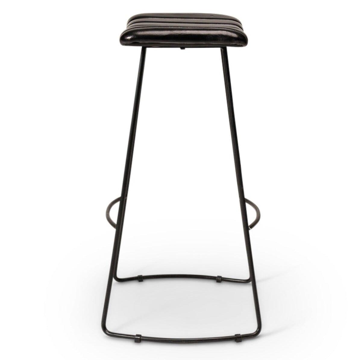Jayden Black Leather Tall Backless Bar Stools - Set of 2 - Black Metal Legs