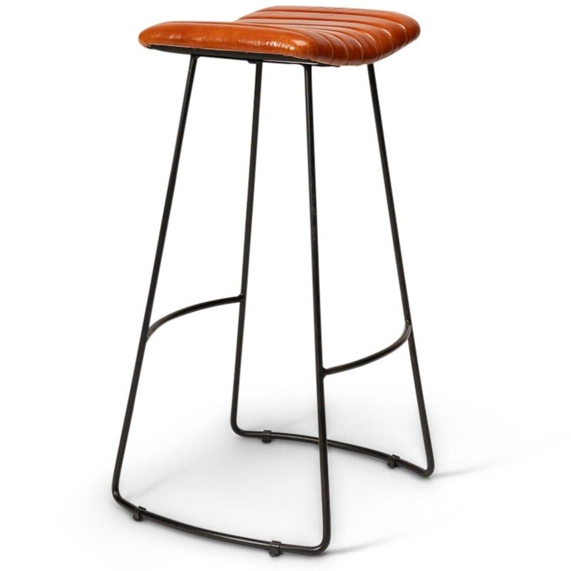 OUTLET - Jayden Tan Leather Tall Backless Bar Stools - Set of 2 - Black Metal Legs