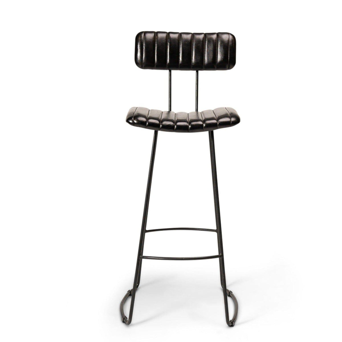 Jayden Black Leather Tall Bar Stools - Set of 2 - Black Metal Legs