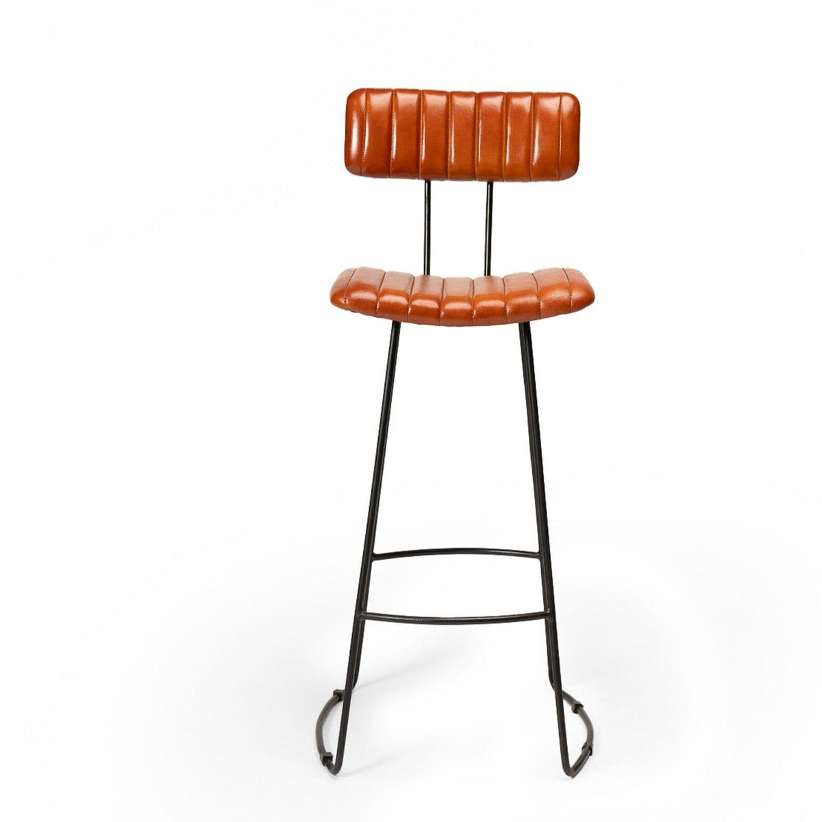 OUTLET - Jayden Tan Leather Bar Stool - Set of 2 - Black Metal Legs