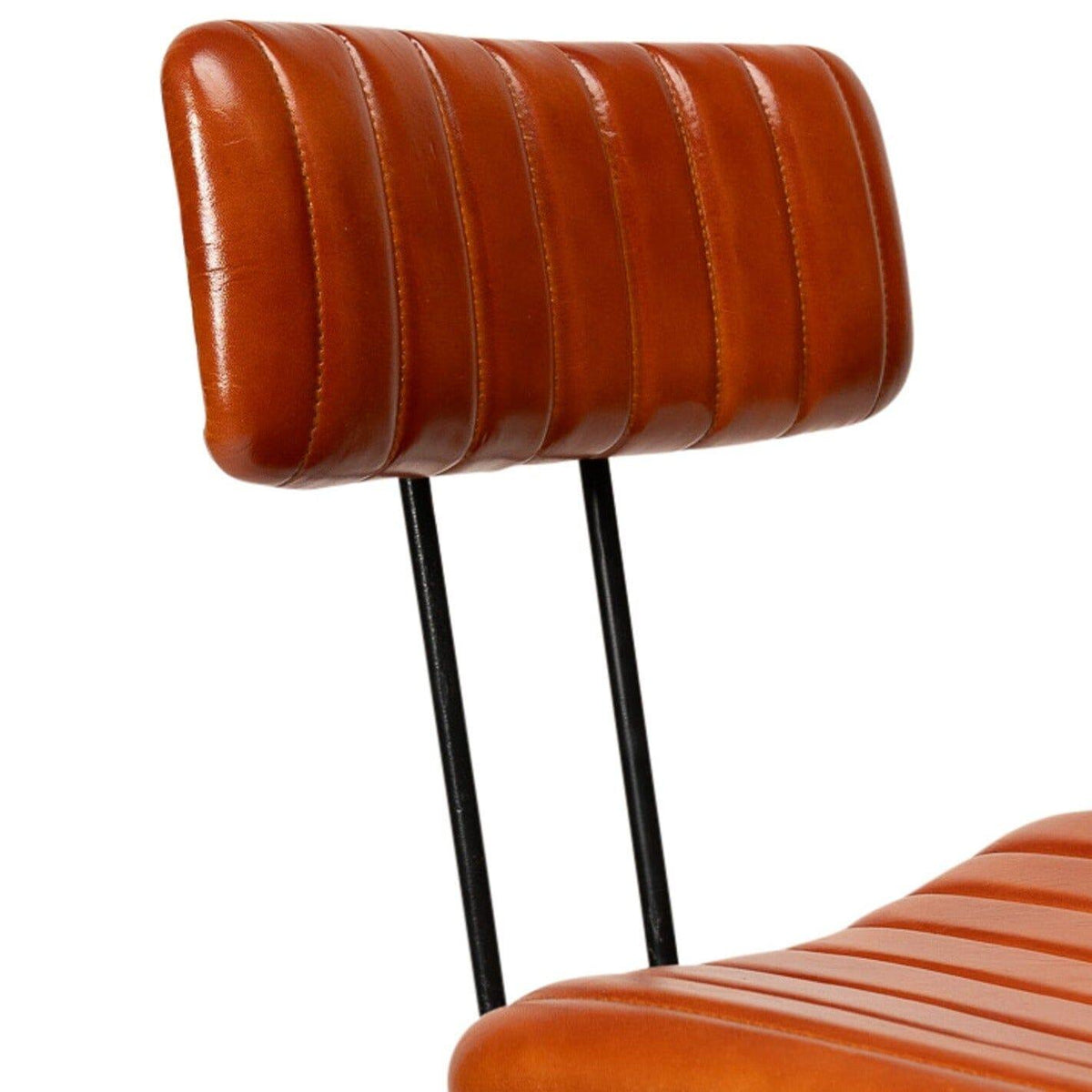OUTLET - Jayden Tan Leather Bar Stool - Set of 2 - Black Metal Legs